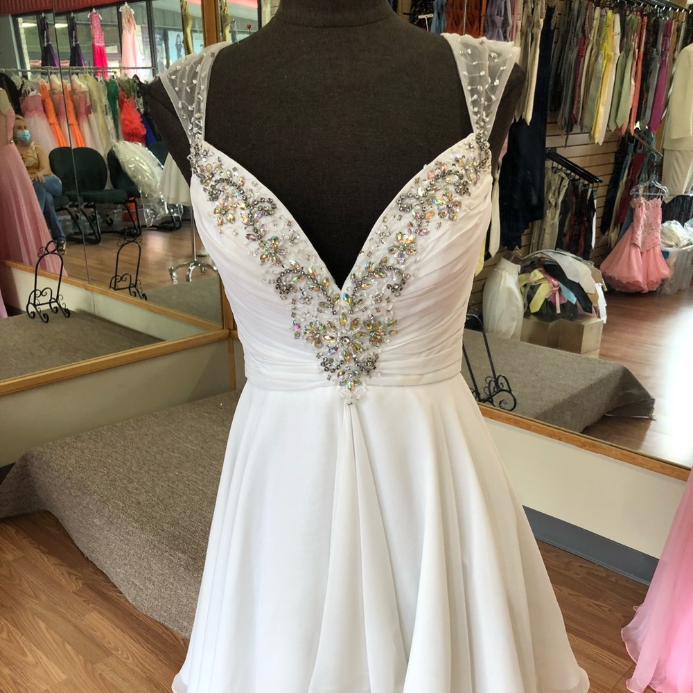 White cap sleeves formal dress just reduced